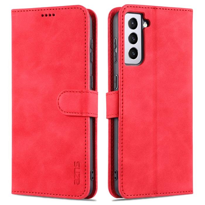 AZNS - AZNS Wallet Stand Design Mobilskal KonstLäder - Röd för Samsung Galaxy S21 FE