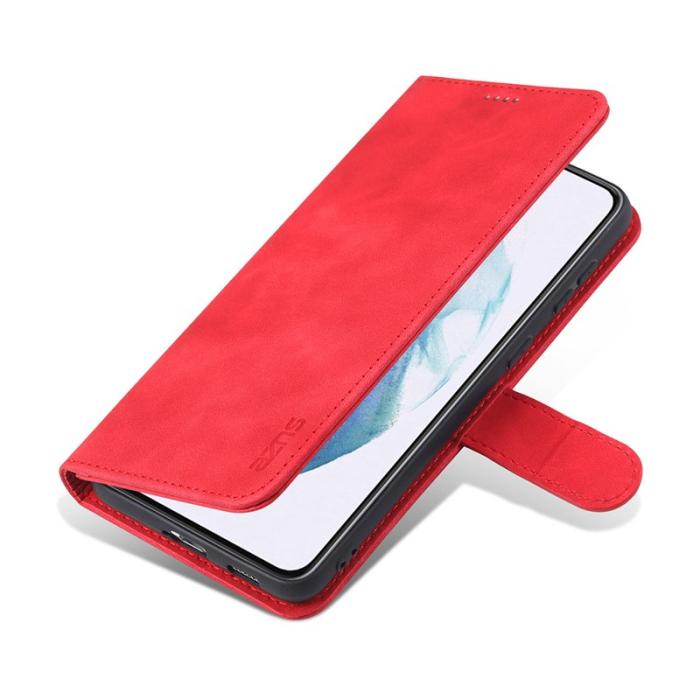 AZNS - AZNS Wallet Stand Design Mobilskal KonstLäder - Röd för Samsung Galaxy S21 FE