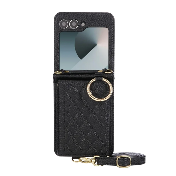 A-One Brand - Galaxy Z Flip 7 FE / Z Flip 6 Mobilskal Korthållare Kickstand Rhombus - Svart