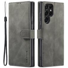 DG.MING - DG.MING Retro KonstL&auml;der Wallet Mobilskal f&ouml;r Samsung Galaxy S22 Ultra - Gr&aring;