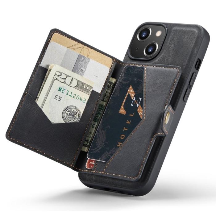 JEEHOOD - JEEHOOD iPhone 14 Plus Plånboksfodral 2-i-1 Konstläder TPU Svart