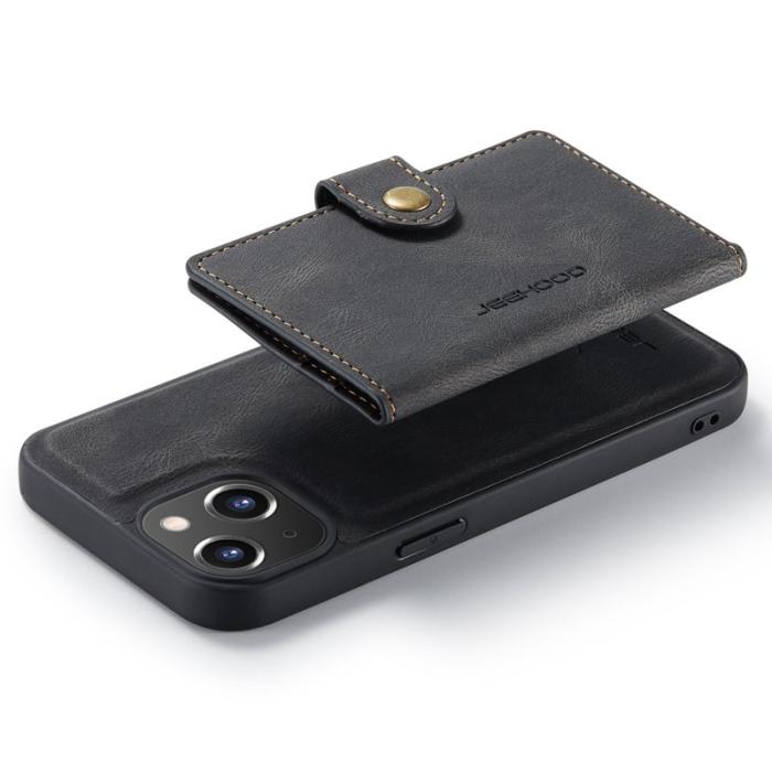 JEEHOOD - JEEHOOD iPhone 14 Plus Plånboksfodral 2-i-1 Konstläder TPU Svart