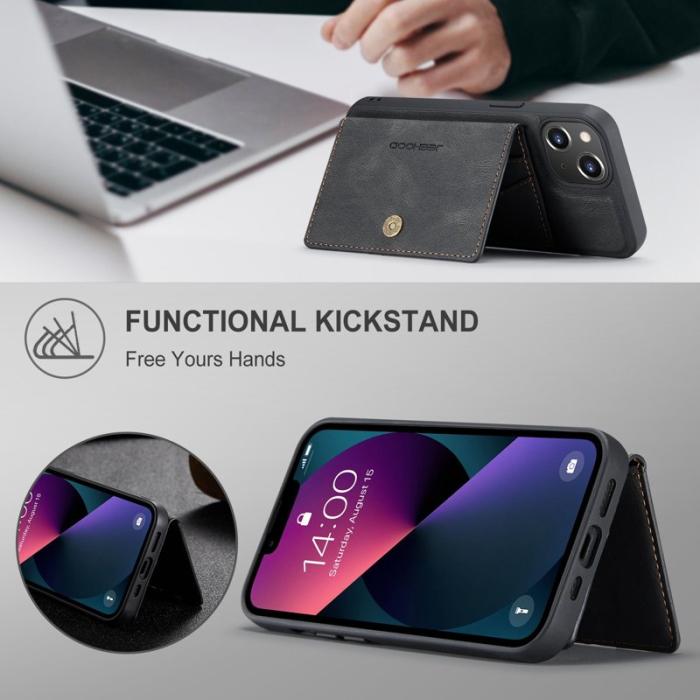 JEEHOOD - JEEHOOD iPhone 14 Plus Plånboksfodral 2-i-1 Konstläder TPU Svart