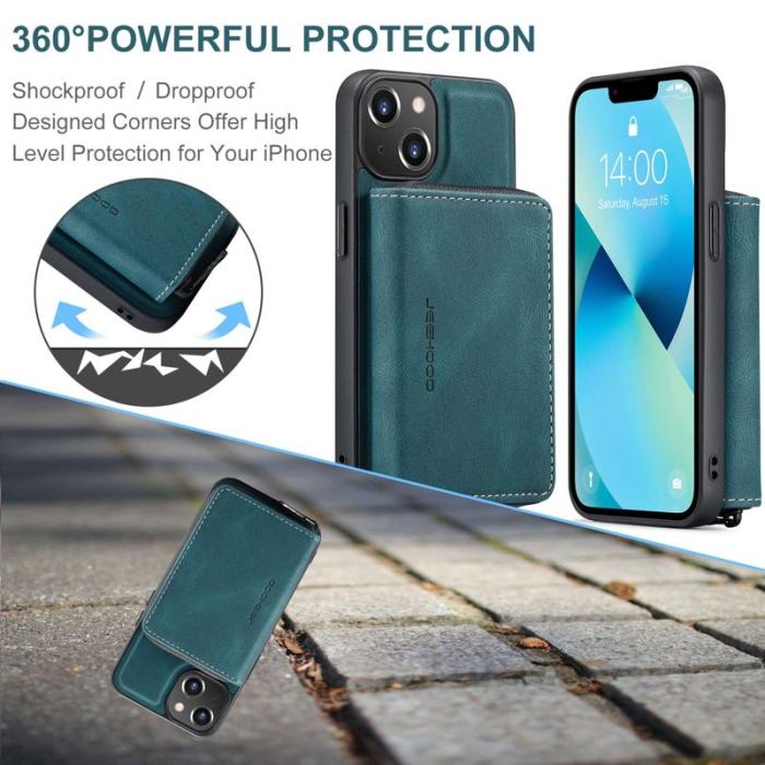 JEEHOOD - JEEHOOD Mobilskal till iPhone 14 Plus Shockproof KonstLäder Blå