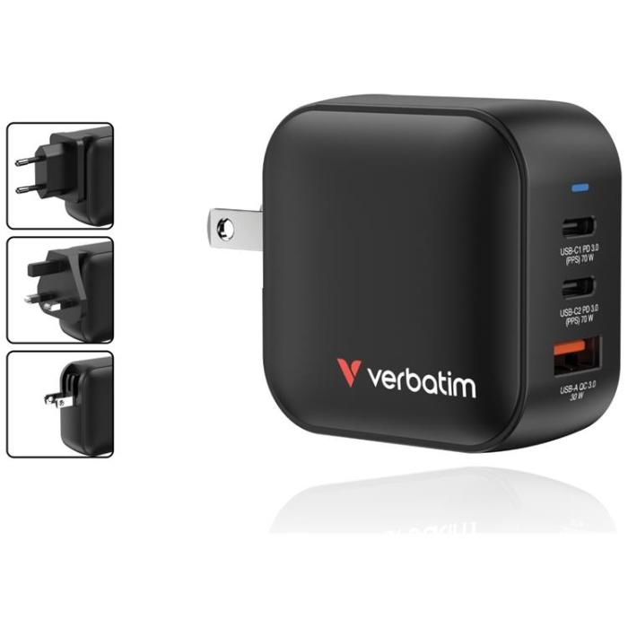 Verbatim - Verbatim Snabbladdare 70W PD 2xUSB-C QC 1xUSB-A GaN Mini - Svart