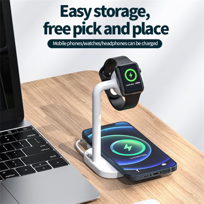 OEM - 2in1 MagSafe Trådlös Laddare iPhone, Apple Watch - Svart
