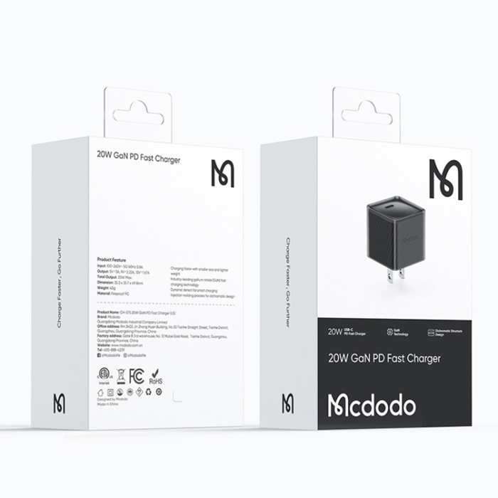 Mcdodo - MCDODO GaN Snabbladdare 20W USB-C PD US CH-375-MDD Svart