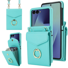 A-One Brand - Galaxy Z Flip7 Plånboksfodral Litchi med Axelrem - Mintgrön