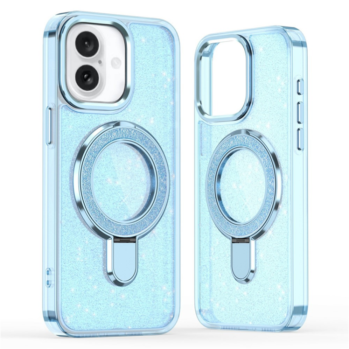 A-One Brand - iPhone 17 Mobilskal Glitter Design TPU + PC Kickstand - Blå