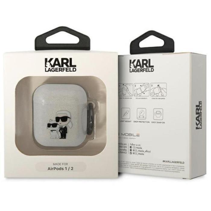 KARL LAGERFELD - KARL LAGERFELD AirPods 1/2 Skal Gliter Karl&Choupette - Clear