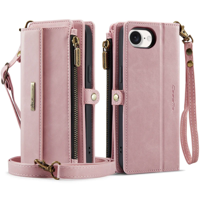 Caseme - Caseme iPhone 16e Plånboksfodral RFID Blocking Zipper - Rosa