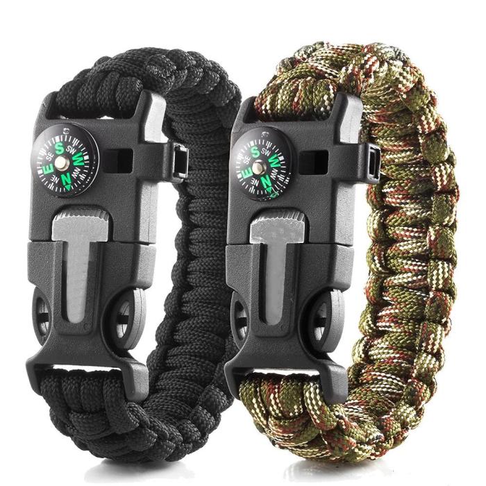 OEM - [2-PACK] Överlevnadsarmband Paracord l kompass, visselpipa, flintbrandstartare