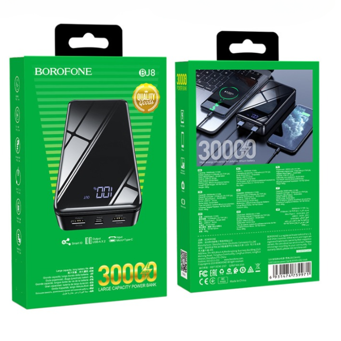 Borofone - Borofone Powerbank 30000 mAH LED - Svart