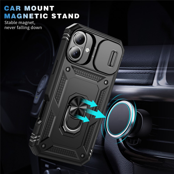 A-One Brand - iPhone 17 Mobilskal Slide Camshield Kickstand - Svart