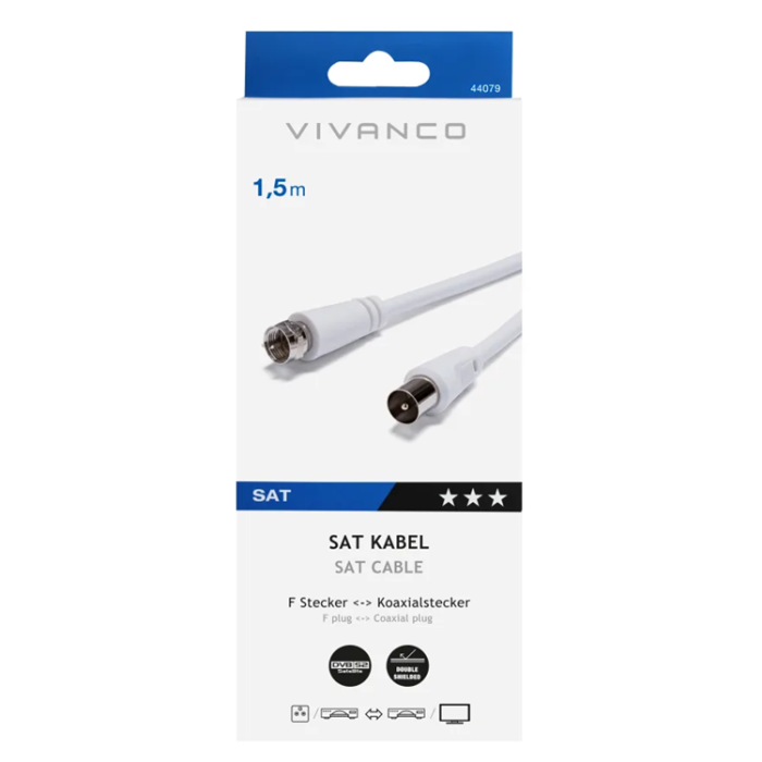 UTGATT1 - Vivanco Antenn Kabel F-hane -Koax-hane 75dB 1.5m - Vit
