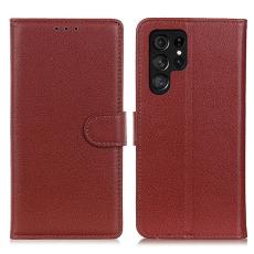 OEM - Samsung Galaxy S26 Ultra Fodral PU L&auml;der Litchi Textur - Brun