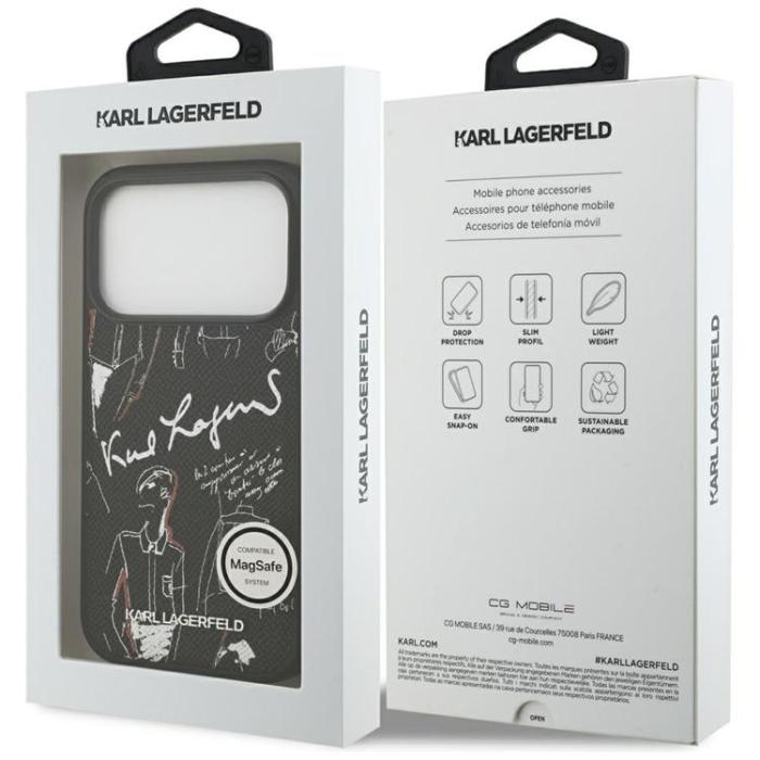 KARL LAGERFELD - Karl Lagerfeld iPhone 17 Pro Mobilskal MagSafe Grained Pattern & Logo - Svart