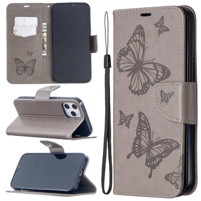 OEM - Imprint Butterfly Plånboksfodral iPhone 12 Pro Max - Grå