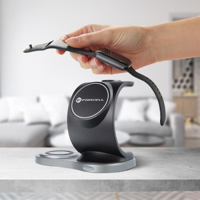 Forcell - Forcell 3-in-1 Trådlös Laddare Magsafe iPhone, Apple Watch, Airpods - Svart
