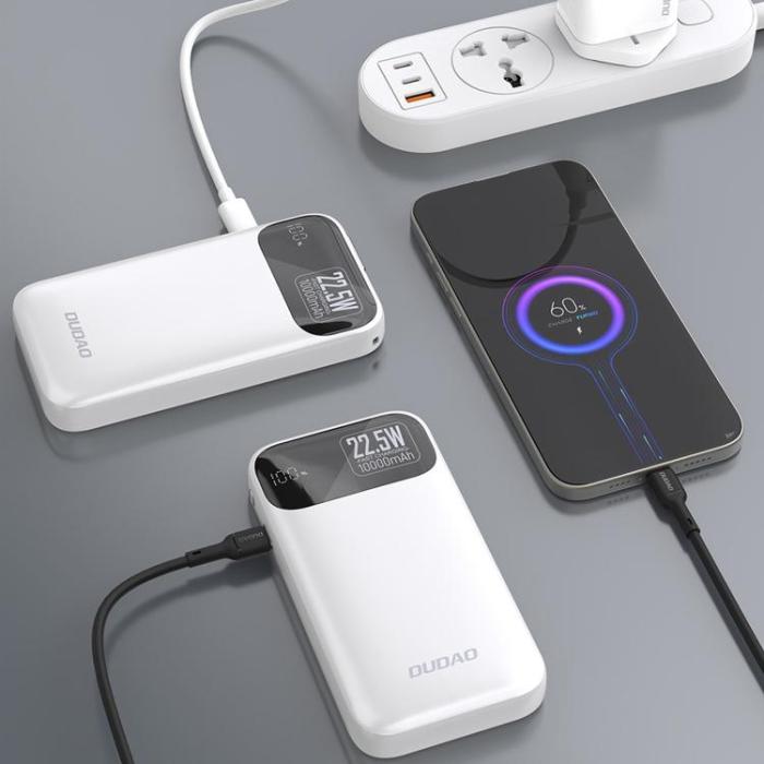 Dudao - Dudao Powerbank 10000 mAh 22.5W PD med Inbyggd Kabel K31 - Vit