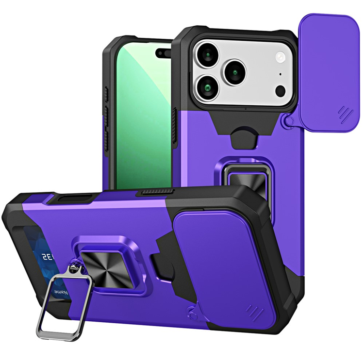 iPhone 17 Pro Max Mobilskal Slide Lens Lid med Kortfack - Lila | 2353 | AlltMobil