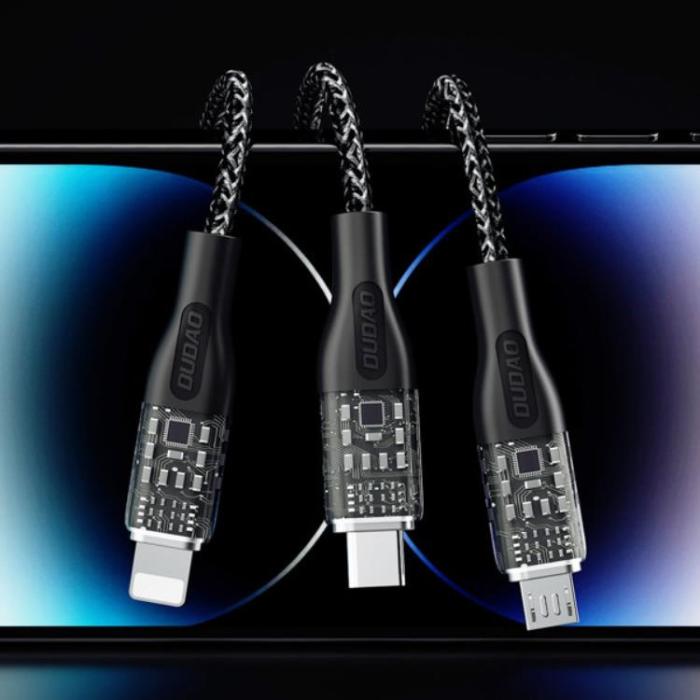 Dudao - Dudao 3in1 USB-A till USB-C, Lightning, microUSB kabel 120W 1.2m