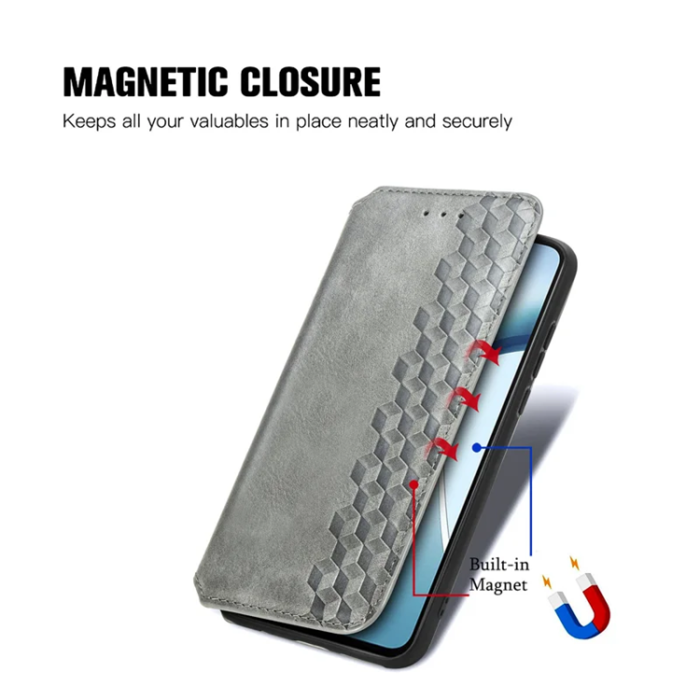 A-One Brand - Xiaomi 15 Ultra Plånboksfodral Rhombus Imprint Läder - Grå