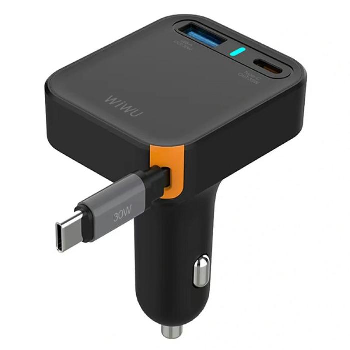 OEM - WIWU Wi-CC033 Helix USB A + Type C Biladapter 65W Snabbladdning med Kabel