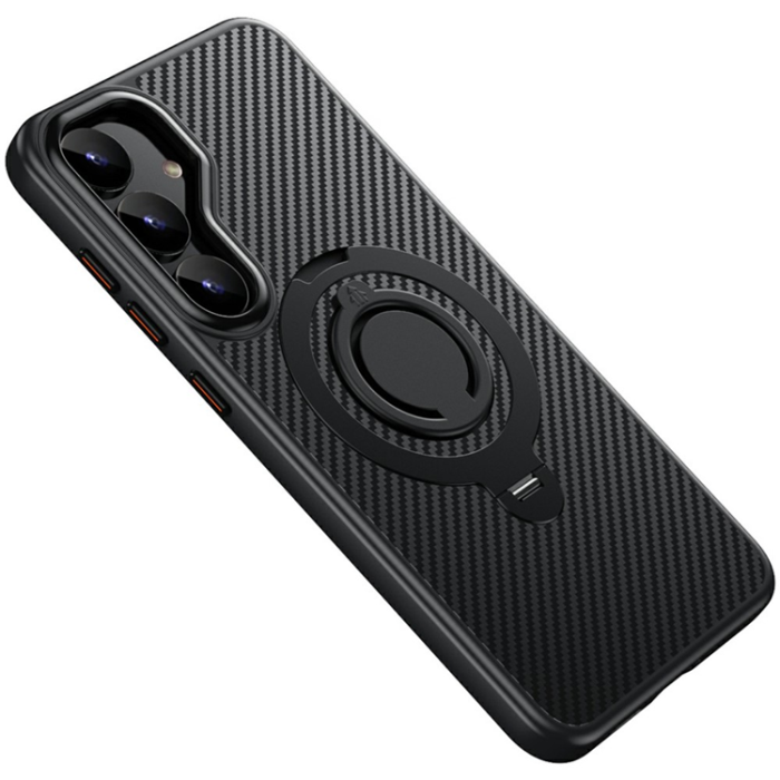 A-One Brand - Galaxy S25 Mobilskal MagSafe Carbon Fiber Kickstand - Svart