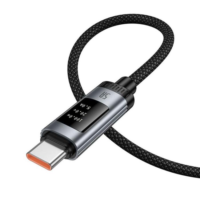 Hoco - HOCO USB-A till USB-C 100W Kabel 6A 1.2m med Display U148 - Svart