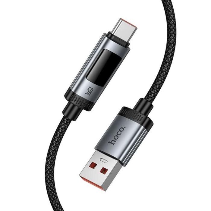 Hoco - HOCO USB-A till USB-C 100W Kabel 6A 1.2m med Display U148 - Svart