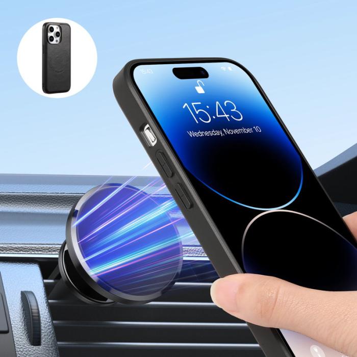 DENIOR - DENIOR Mobilskal till iPhone 15 Pro KonstLäder med kortficka - Svart