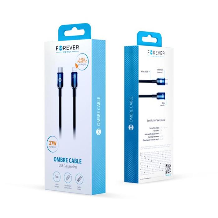 Forever - Forever USB-C Till Lightning 1m 27W Kabel Ombre - Svart