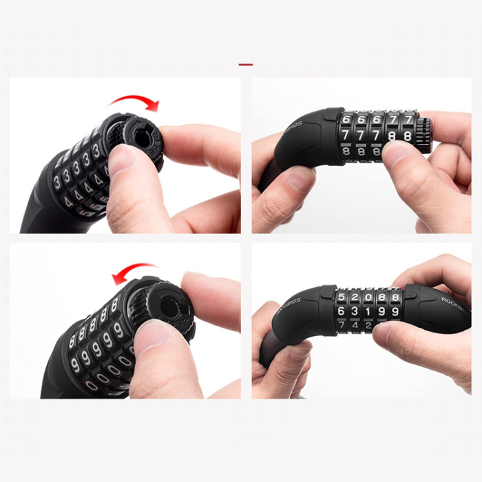 Rockbros - Rockbros Cykellås med 5-siffrig kod Stålvajer 85 cm RKS870-BK - Svart
