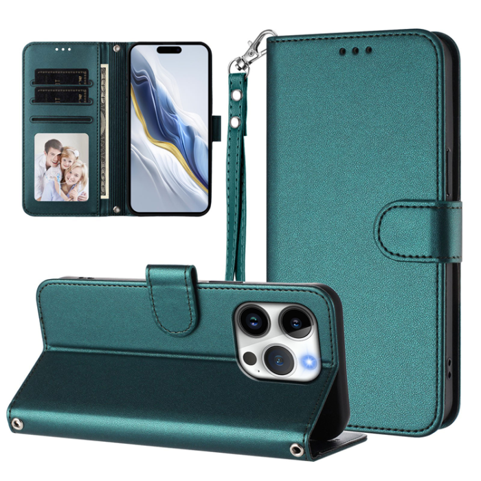 A-One Brand - iPhone 16 Pro Max Plånboksfodral Läder med Handledsrem - Grön