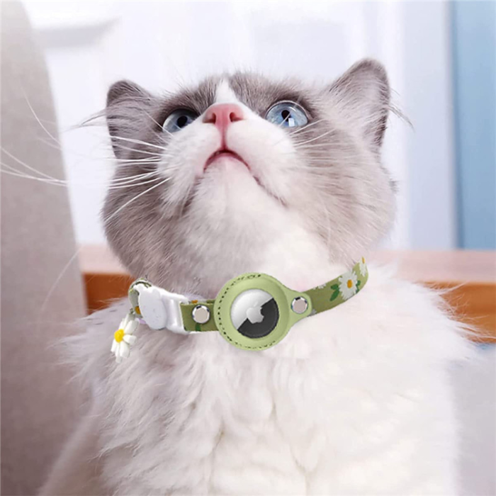 A-One Brand - Airtag Katt Halsband Blommönstrat PU-läder - Gul