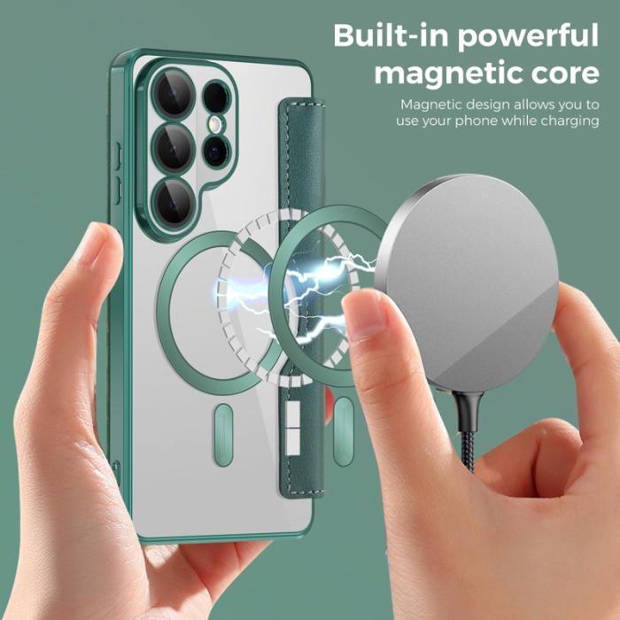 OEM - Mobilskal för Samsung Galaxy S26 Ultra Magnetiskt Konstläder - Mörkgrön