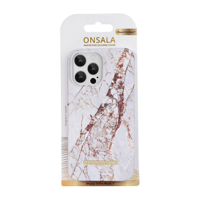 Onsala - ONSALA iPhone 14 Pro Max Skal Rhino Marble - Vit