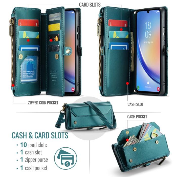Caseme - CASEME Plånboksfodral Konstläder för Samsung Galaxy A34 5G - Grön
