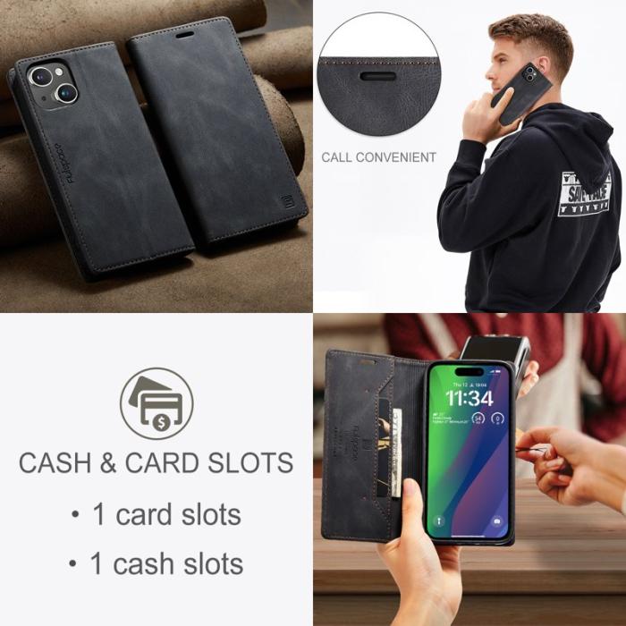 AUTSPACE - AUTSPACE iPhone 15 Wallet Fodral KonstLäder - Svart