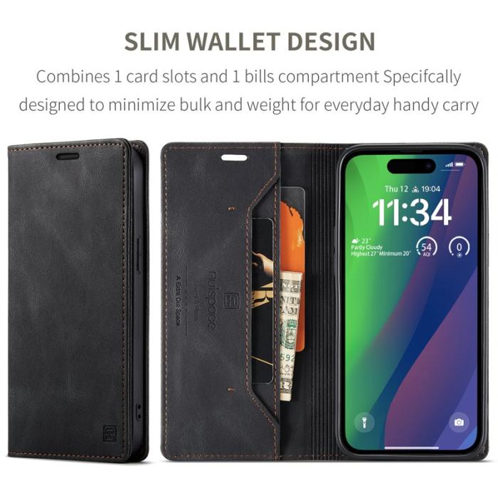 AUTSPACE - AUTSPACE iPhone 15 Wallet Fodral KonstLäder - Svart