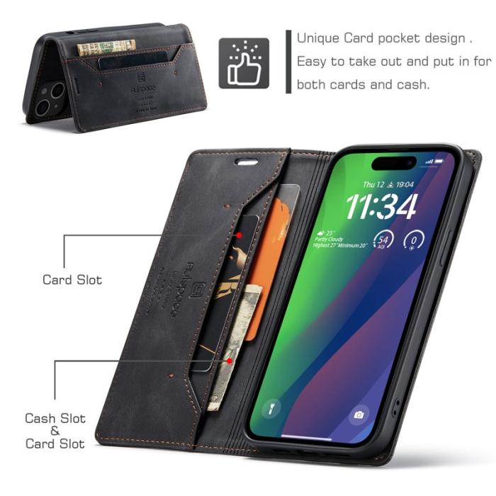 AUTSPACE - AUTSPACE iPhone 15 Wallet Fodral KonstLäder - Svart