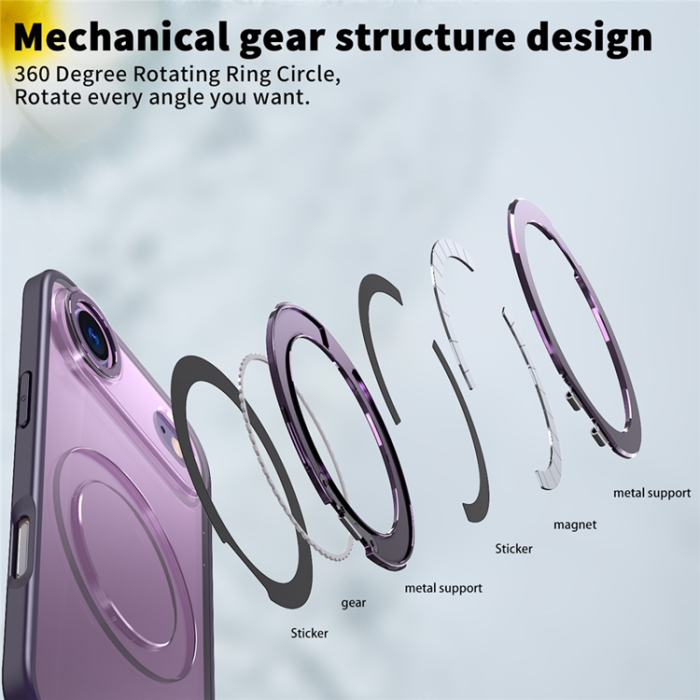 A-One Brand - iPhone Air Mobilskal Ring Kickstand TPU PC Clear - Mörklila