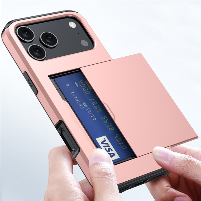 Amorus - AMORUS iPhone 17 Pro Mobilskal Med Glidande Korthållare - Roséguld