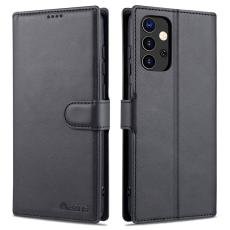 AZNS - AZNS Stand Pl&aring;nboksfodral i Konstl&auml;der f&ouml;r Samsung Galaxy A72 - Svart