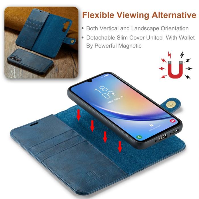 DG.MING - DG.MING Galaxy A34 5G Äkta Läder Plånboksfodral Detachable Magnet Blå
