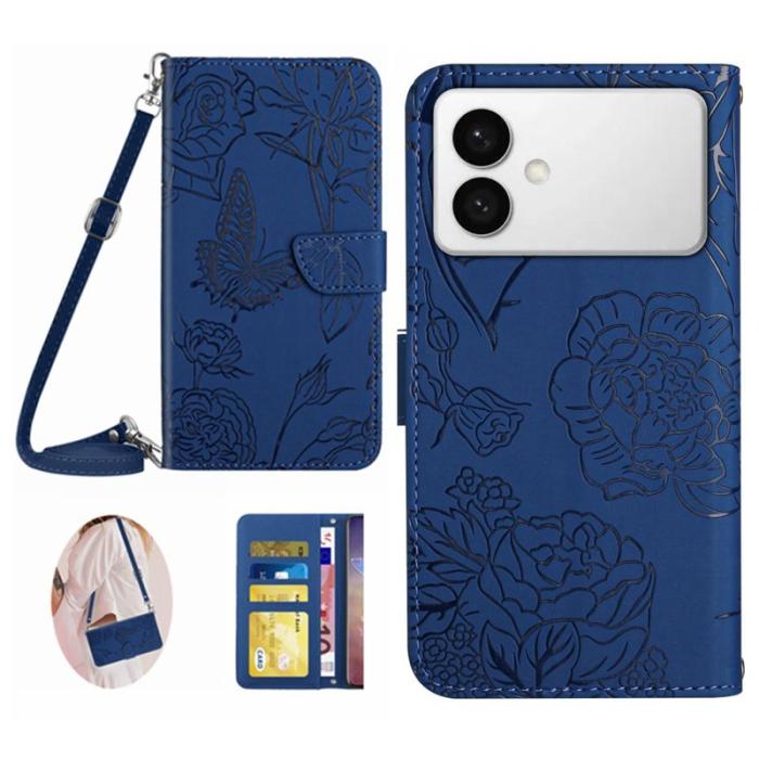 OEM - Mobilskal till Samsung Galaxy S26 Ultra KonstLäder Fjäril Blommönster - Blå
