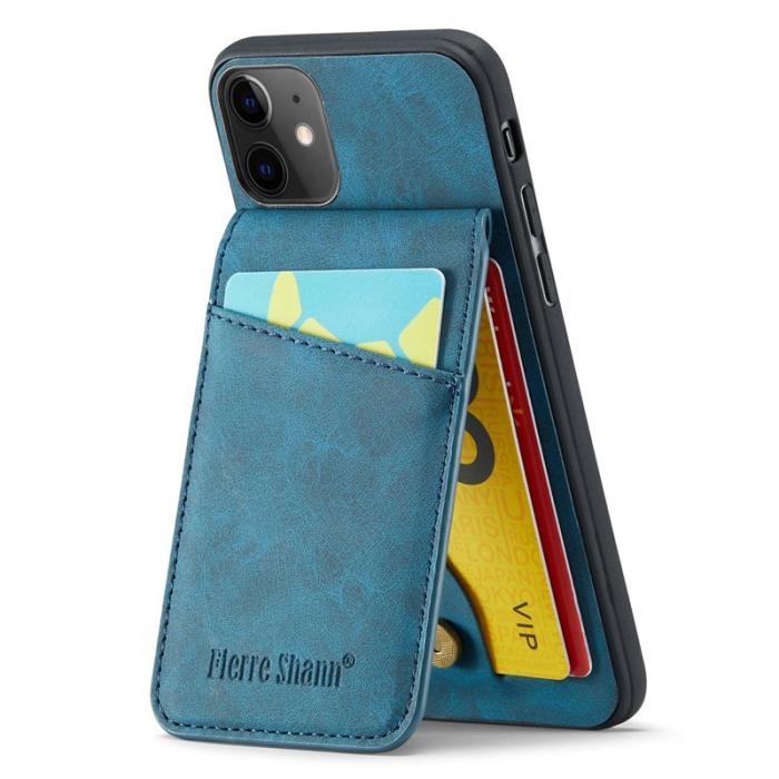 FIERRE SHANN - FIERRE SHANN iPhone 11 Kickstand Fodral KonstLäder - Blå