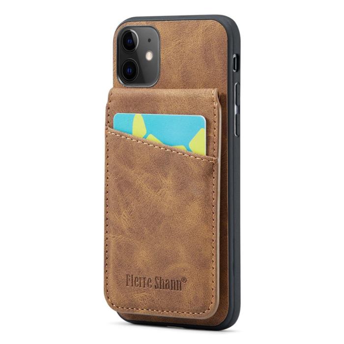 FIERRE SHANN - FIERRE SHANN iPhone 11 Kickstand Fodral KonstLäder - Brun