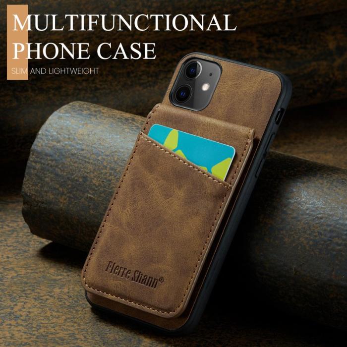 FIERRE SHANN - FIERRE SHANN iPhone 11 Kickstand Fodral KonstLäder - Brun